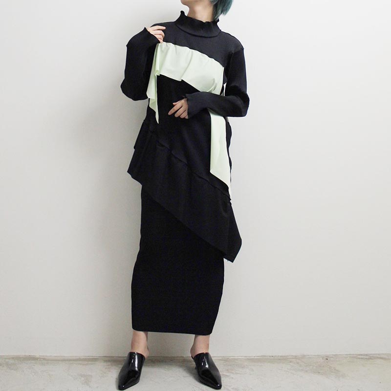TODO WAVE LONG SLEEVE DRESS HIGHNECK TYPE -BLACK- | IN ONLINE STORE