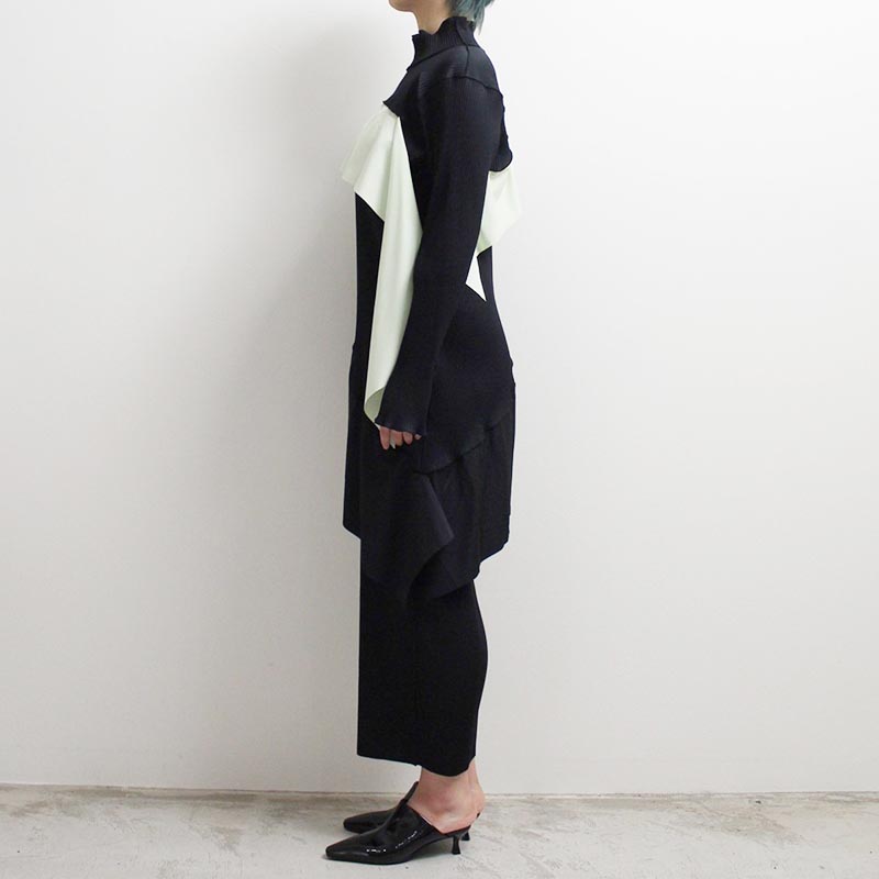 TODO WAVE LONG SLEEVE DRESS HIGHNECK TYPE -BLACK- | IN ONLINE STORE