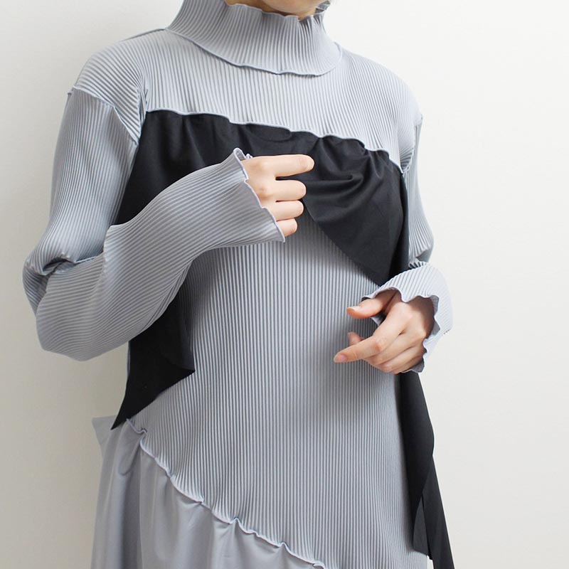 TODO WAVE LONG SLEEVE DRESS HIGHNECK TYPE -GRAY- | IN ONLINE STORE