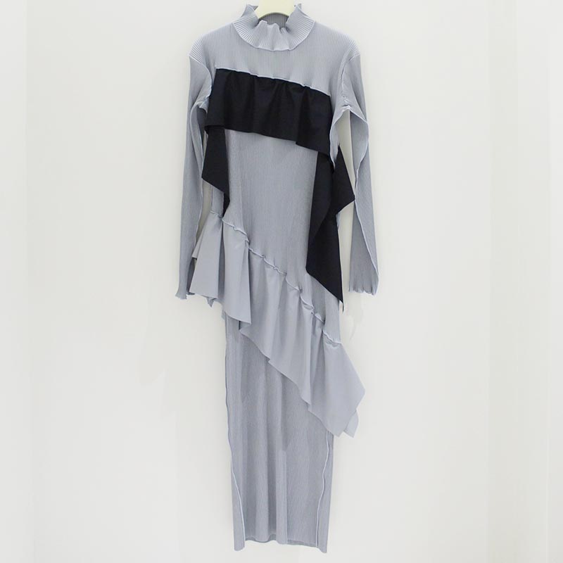 TODO WAVE LONG SLEEVE DRESS HIGHNECK TYPE -GRAY- | IN ONLINE STORE