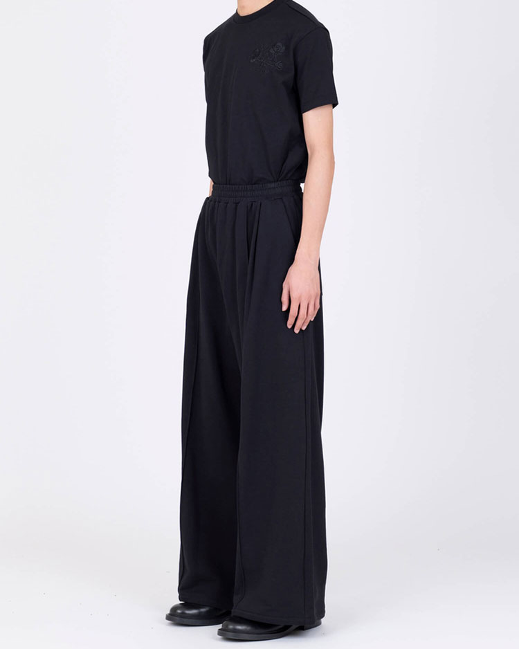 JERSEY WIDE TROUSERS -BLACK-