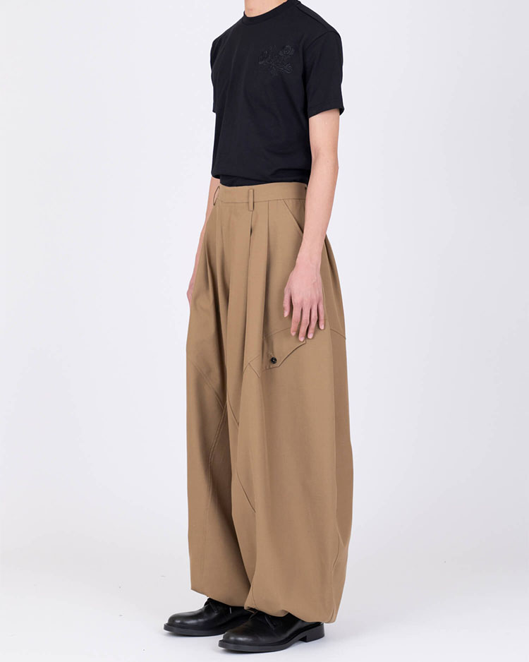 GABARDINE BALLOON TROUSERS -BEIGE-