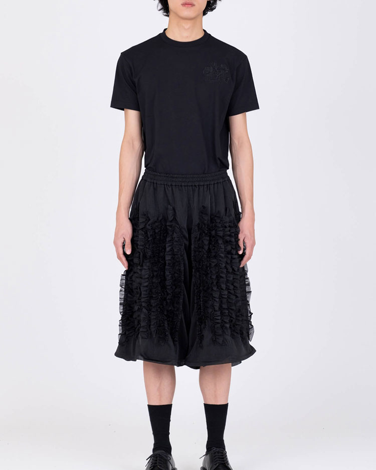 RUFFLE CHIFFON WIDE SP -BLACK-