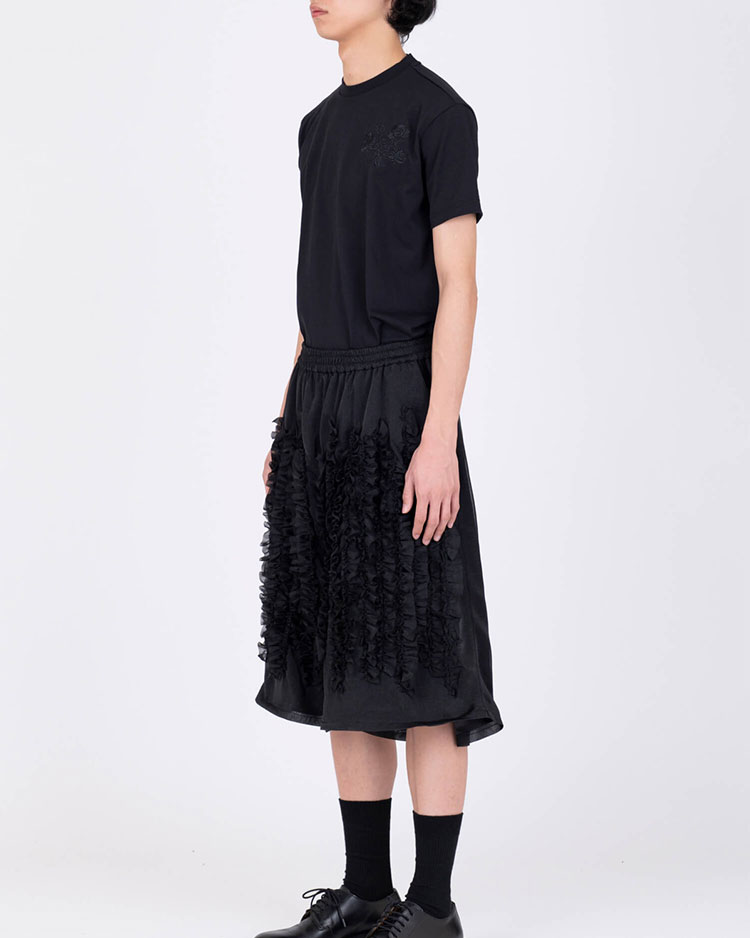 RUFFLE CHIFFON WIDE SP -BLACK-