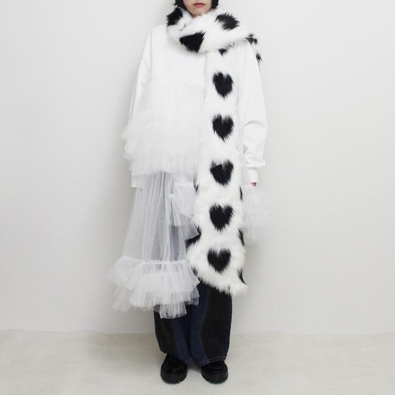 HEART PATTERN FUR COLLAR -BLACK/WHITE-