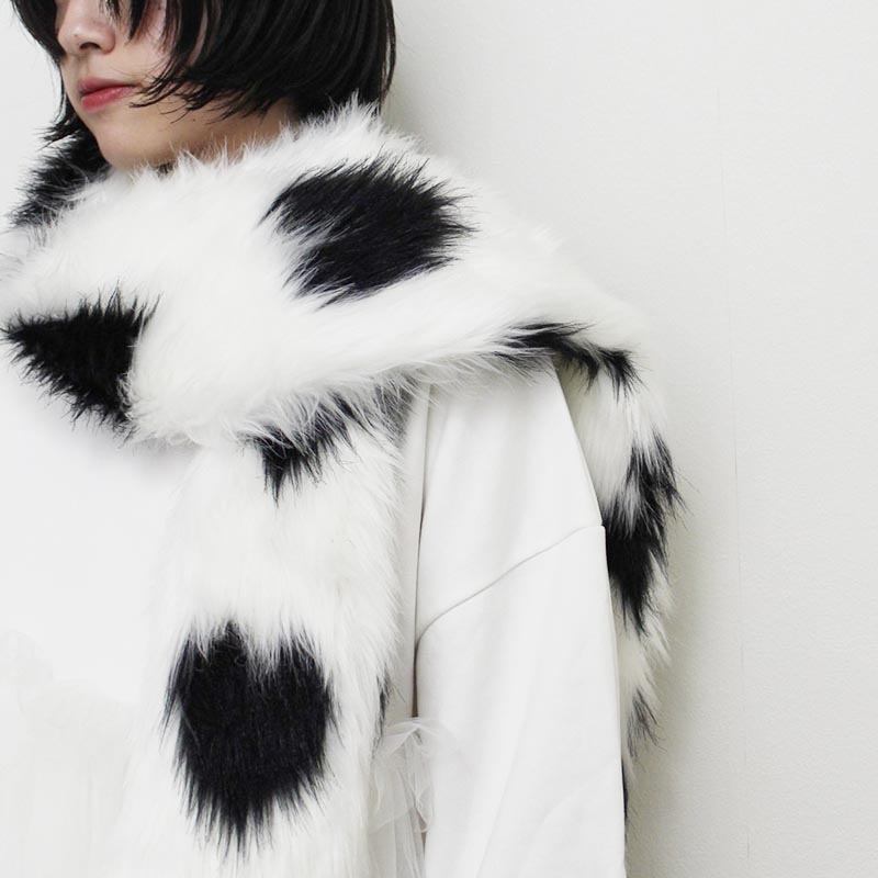 HEART PATTERN FUR COLLAR -BLACK/WHITE-