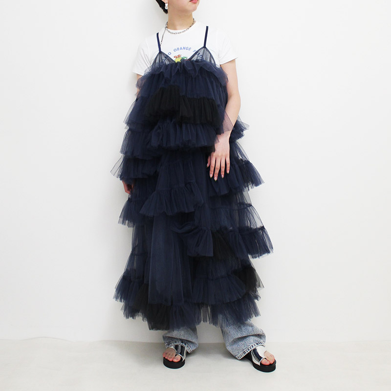 TRIERED DRESS -NAVY-