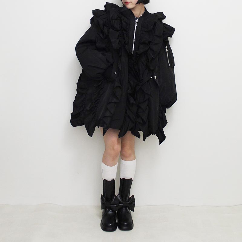 RUFFLE LONG BOMBER JKT -BLACK-