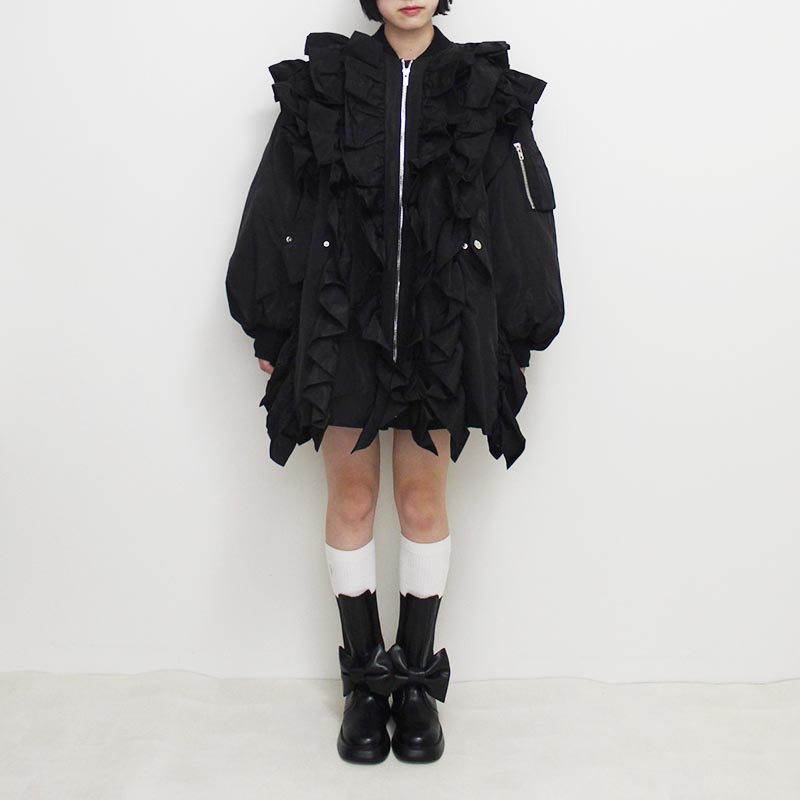 RUFFLE LONG BOMBER JKT -BLACK-