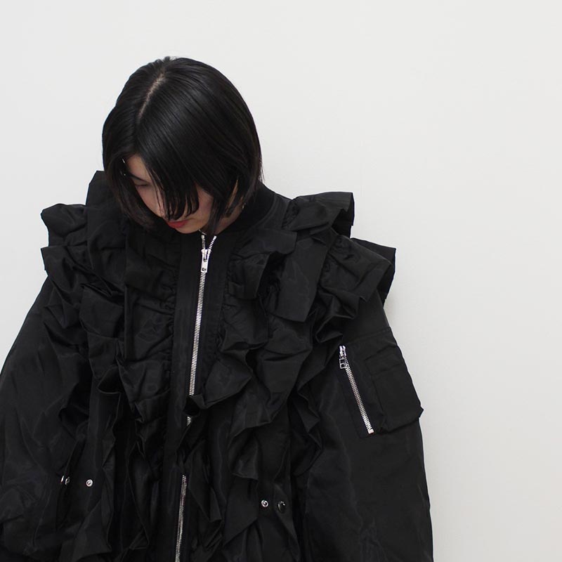 RUFFLE LONG BOMBER JKT -BLACK-