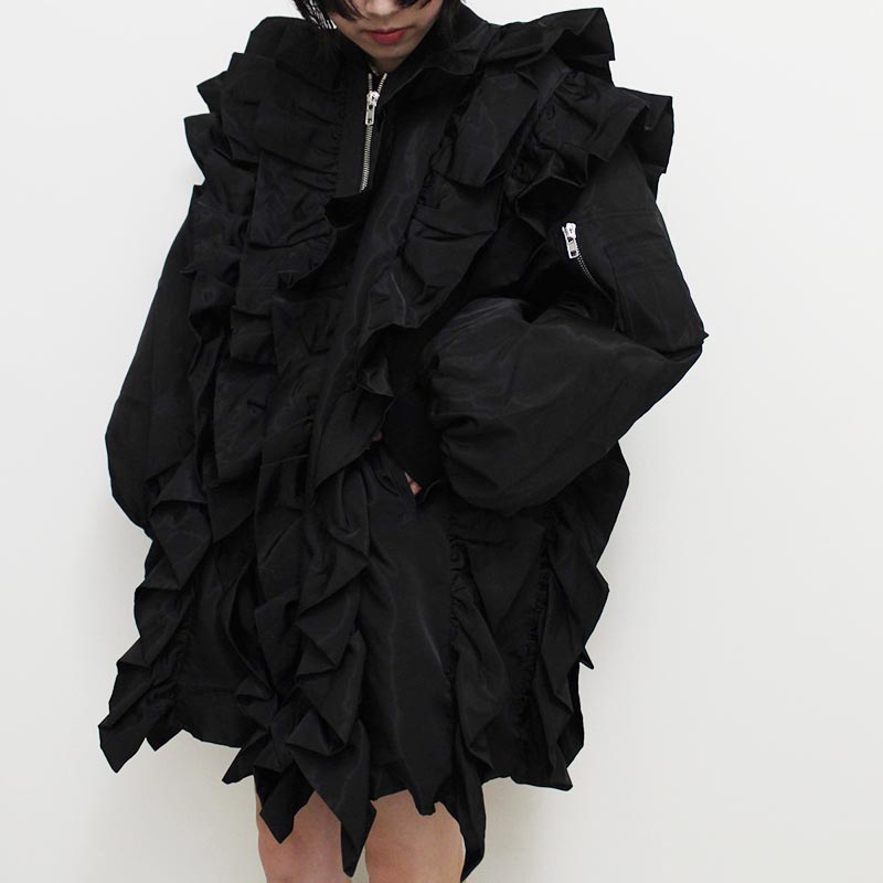 RUFFLE LONG BOMBER JKT -BLACK-