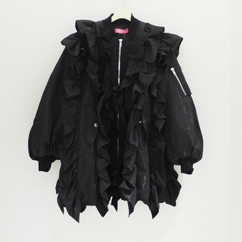 RUFFLE LONG BOMBER JKT -BLACK-