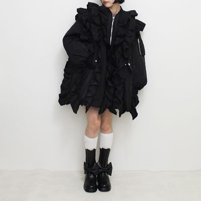 RUFFLE LONG BOMBER JKT -BLACK-