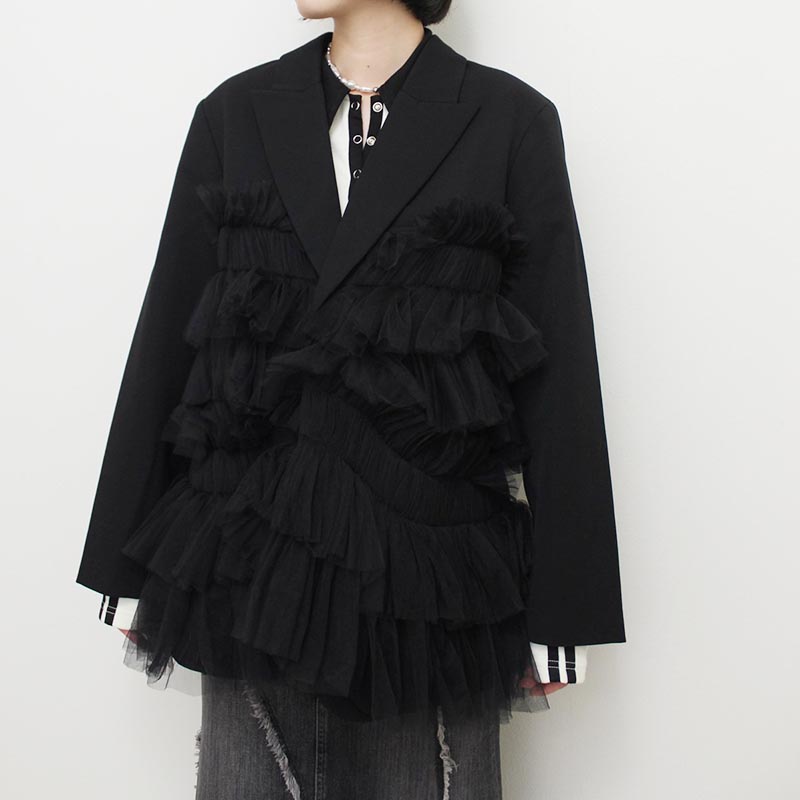 GATHERED TULLE BLAZER -BLACK-