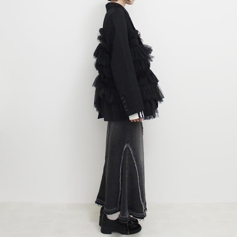 GATHERED TULLE BLAZER -BLACK-