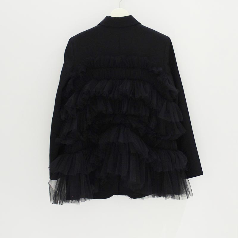 GATHERED TULLE BLAZER -BLACK-