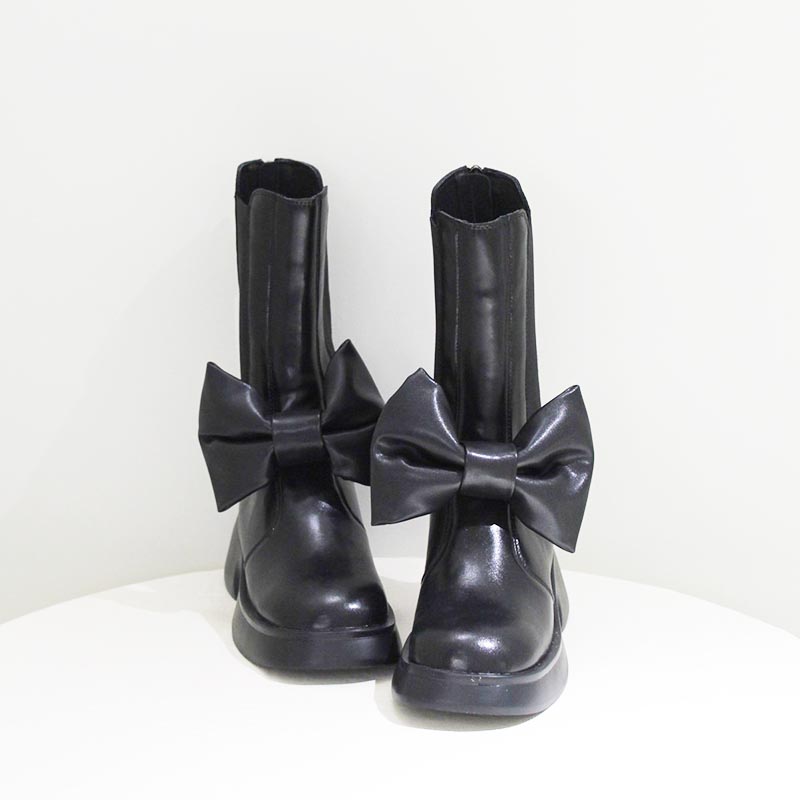 RIBBON BOOTS ECO LEATHER -BLACK-