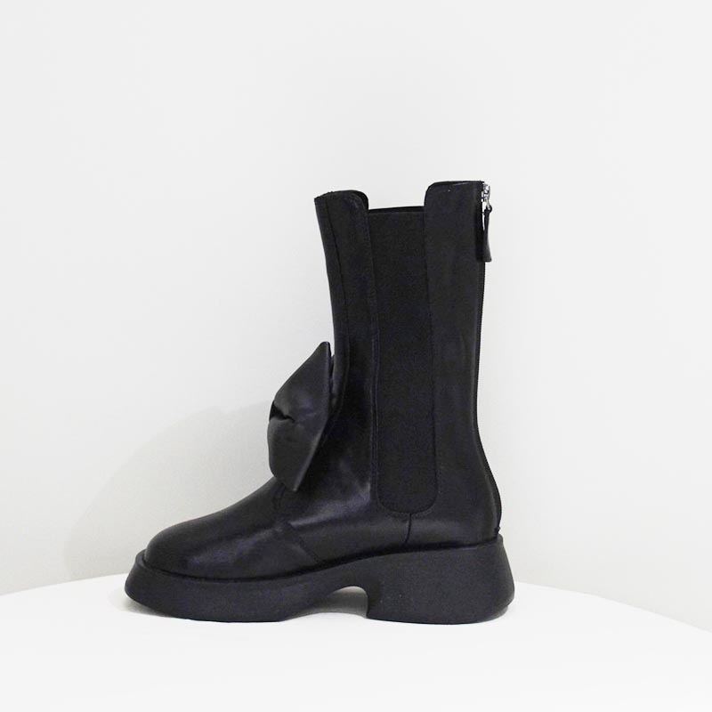 RIBBON BOOTS ECO LEATHER -BLACK-