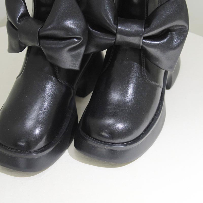 RIBBON BOOTS ECO LEATHER -BLACK-