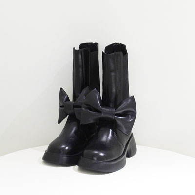 RIBBON BOOTS ECO LEATHER -BLACK-