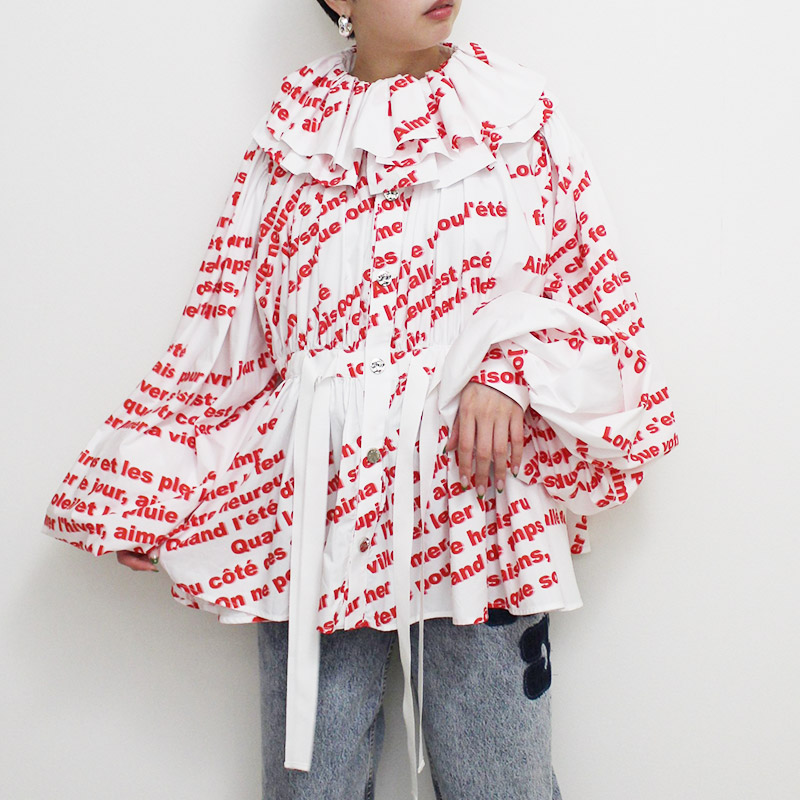 GATHERED JKT -WHITE/RED-