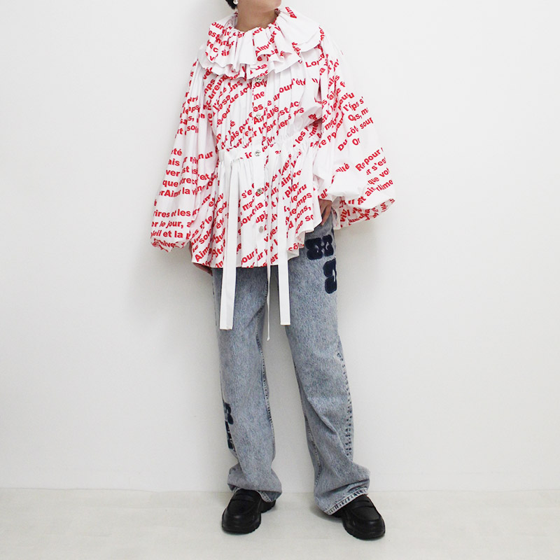 GATHERED JKT -WHITE/RED-