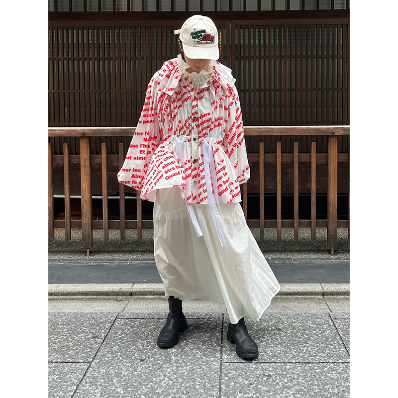 GATHERED JKT -WHITE/RED-